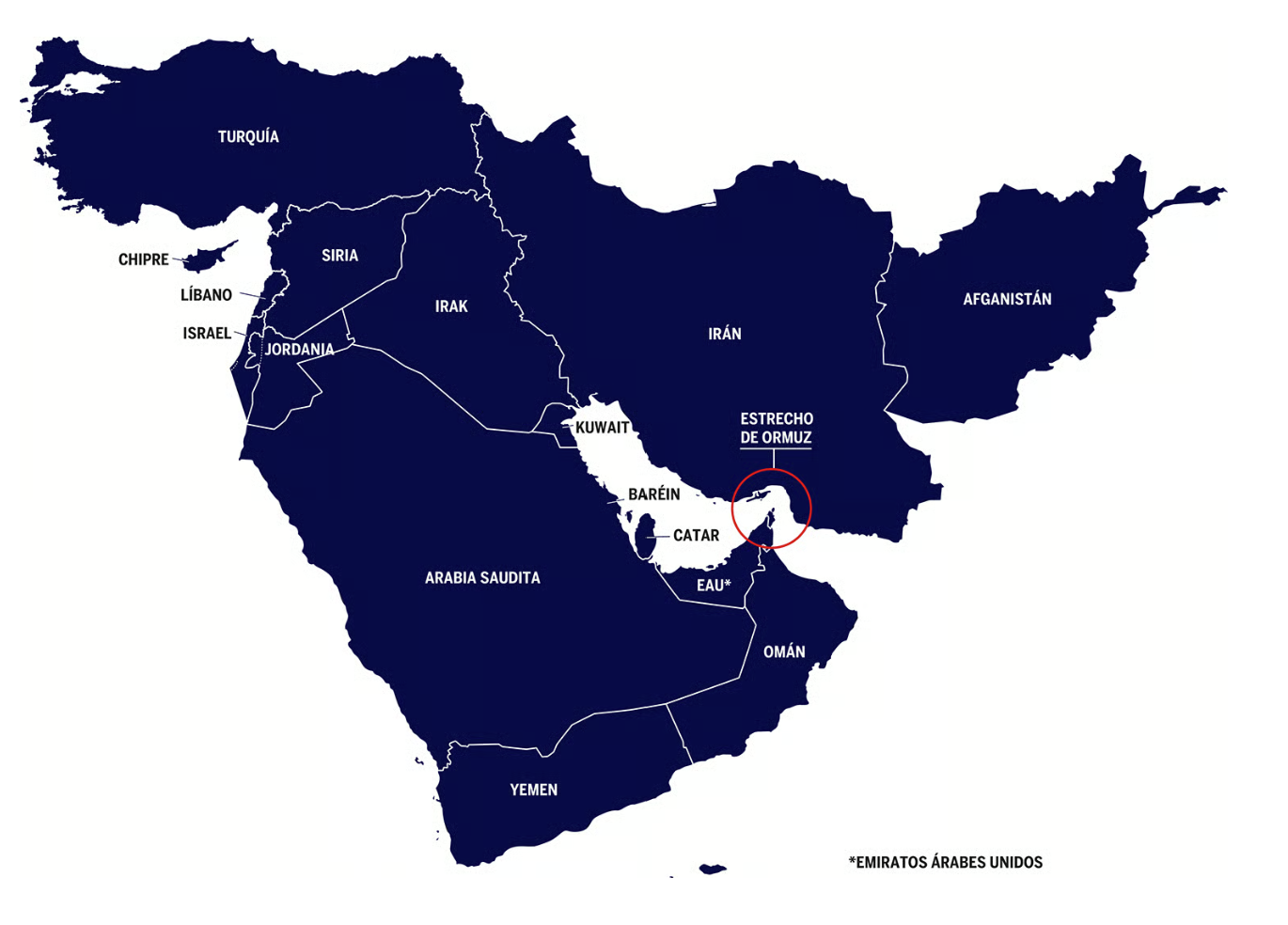 Map of The Middle East and the Strait of Hormuz